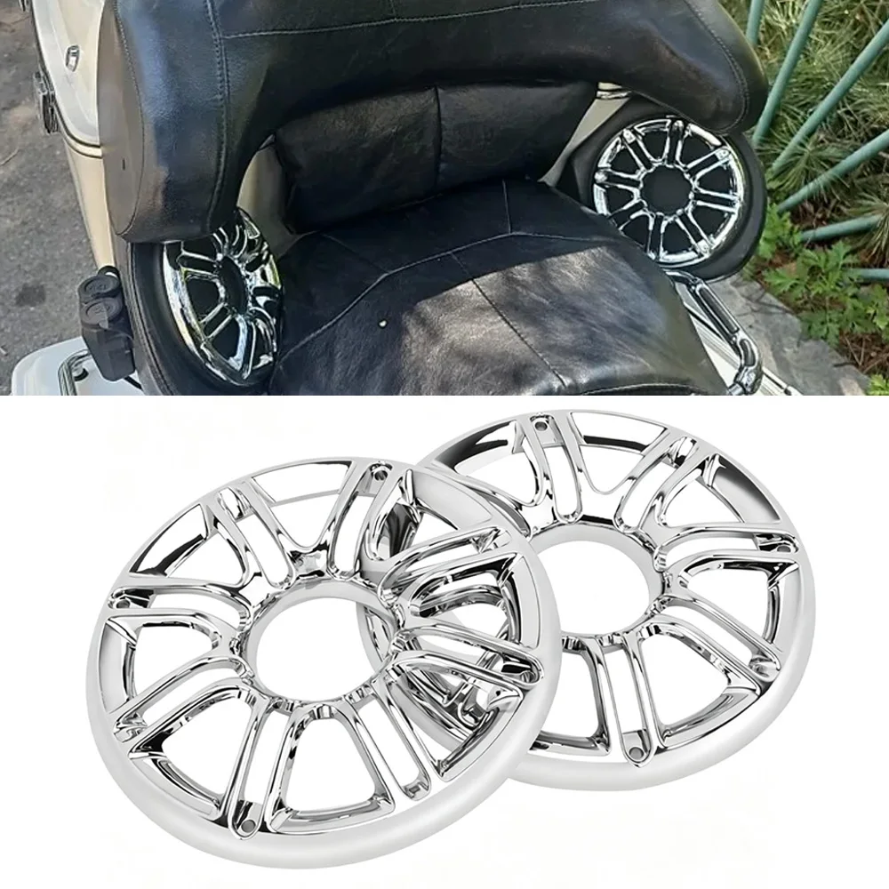 1Pair Chrome Motorcycle 6" Speaker Grill Accent Trim Cover For Harley Touring Ultra Classic Electra Glide Road Glide 1998-2013