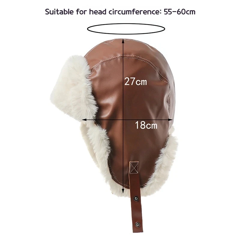 SupSindy Men Winter Bomber Hat Outdoor Motorcycle Windproof Warm Faux Fur Pilot Earflap Hat Leather Thermal Ushanka Snow Cap