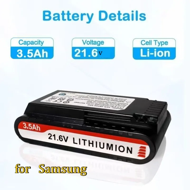 

Аккумулятор 3.5 Ач для ручного пылесоса Samsung VCA-SBT90, совместимый с аккумуляторными блоками Jet75 и Jet90