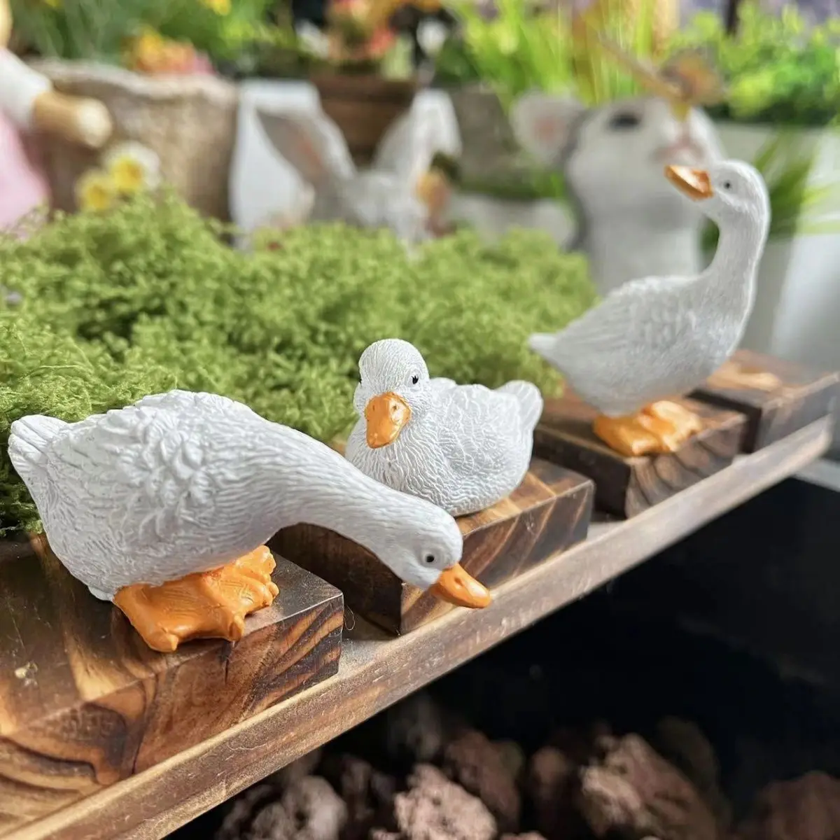 

3pcs/Set Creative Mini Resin Duck Figurine Goose Ornament Micro Landscape Decor For Garden Potted Plant Decor