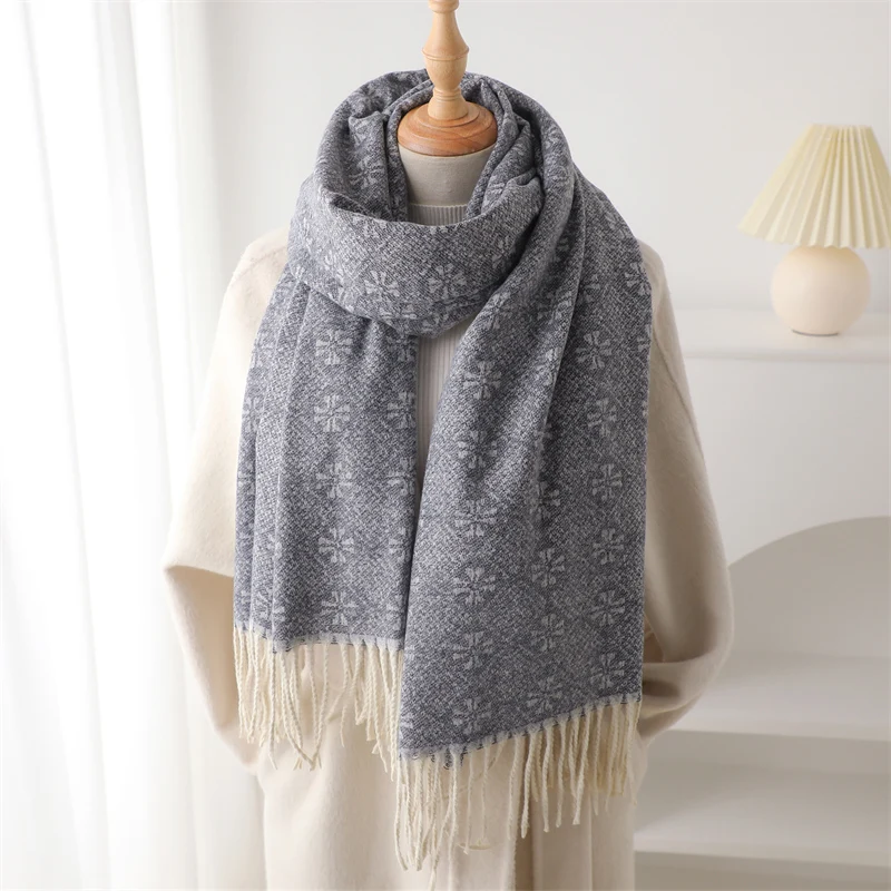 Winter Fashion Flowers Print Tassel Shawl Scarf Women Cashmere Warm Pashmina Blanket Wraps Men Thick Soft Bufanda Poncho Echarp