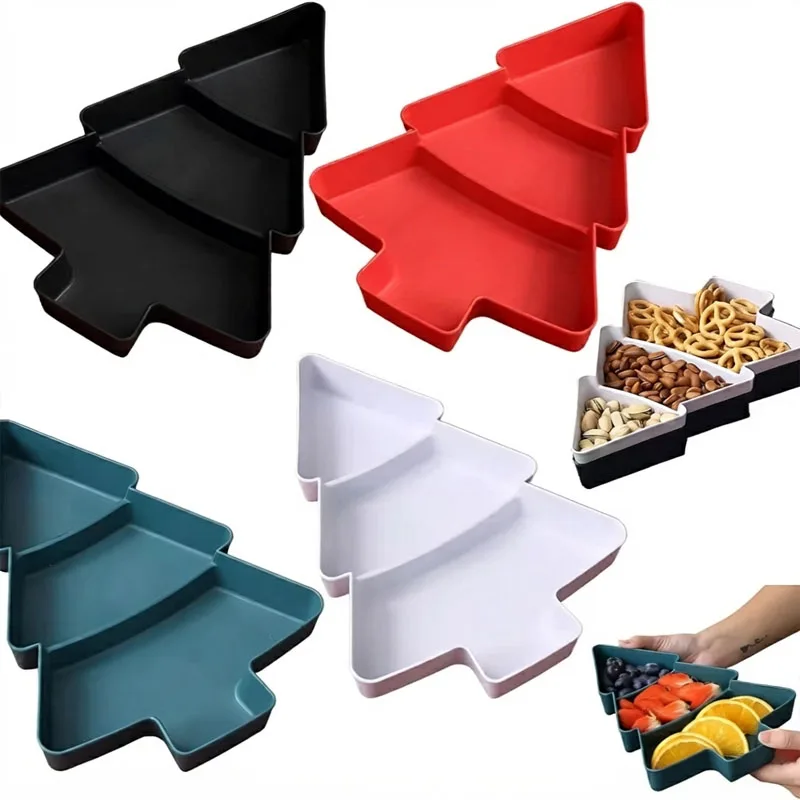 1-10PCS Christmas Tree Nut Plate Sectional Serving Tray for Candy Dried Fruit Seeds Snacks Holiday Party Home Decor
