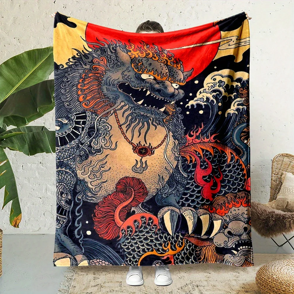 Luxury Dragon Art Blanket Tapestry 150x200cm Oversized Decorative Throw for Sofa Bed Asian Culture Mythology Prints
