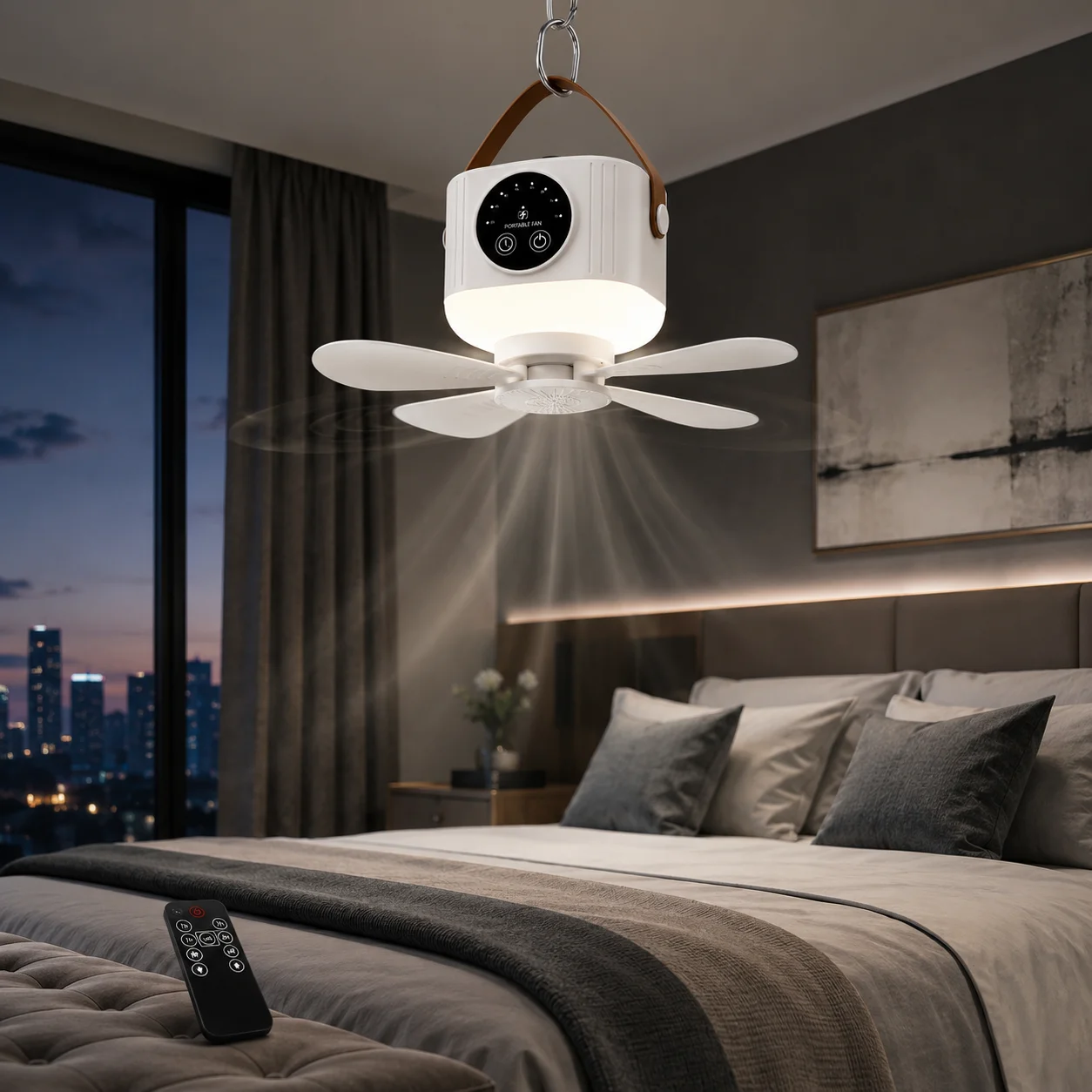 Rechargeable Ceiling Fan with Light USB Hanging Fan Remote Control 3 Speeds Portable Fan for Dorm Bedroom Camping Outdoor 썸네일 6