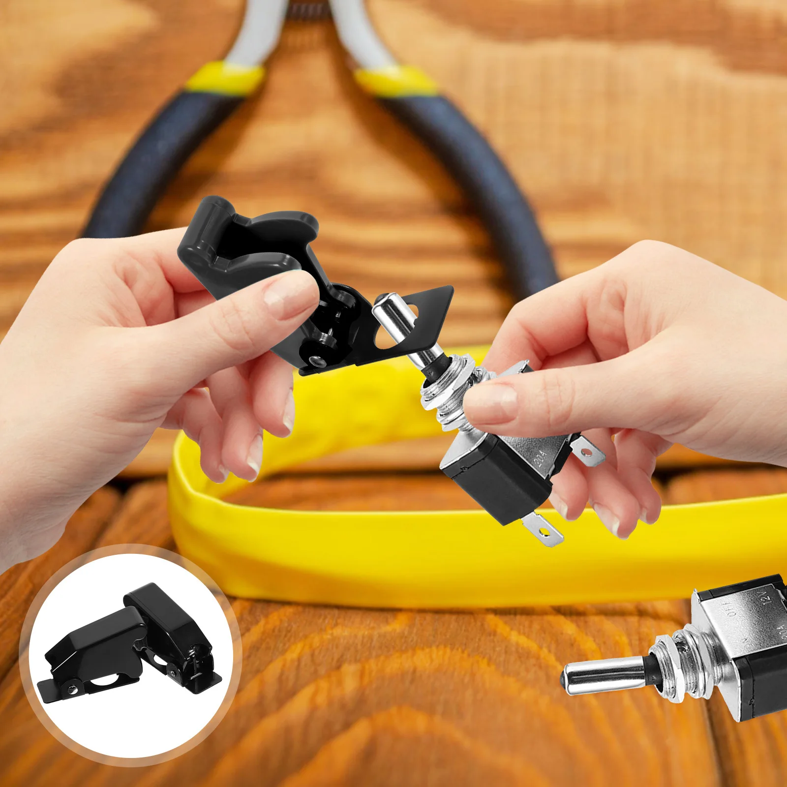 

2pcs Toggle Switch Cover Protector 12mm Black Plastic Iron Dustproof Guard Cap Anti Collision Easy Installation