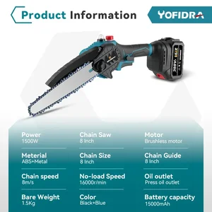 8 İnç fırçasız testere akülü yağlayıcı yaz bahçesi, kesim ahşap, kütük, testere, güç aracı, makita 18v pil için ahşabı kesmek için makinenin en çok satan 8'i - №1