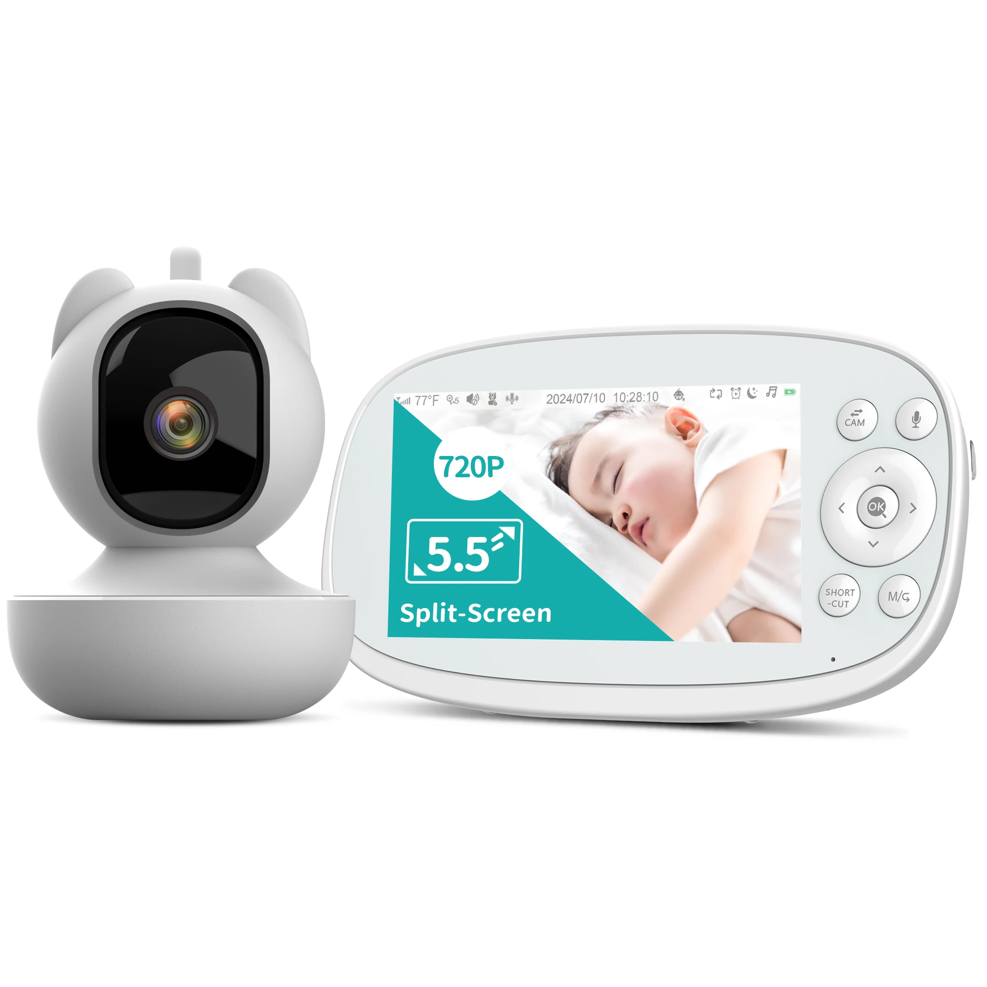 

Video Baby Monitor 5.5 inch 720P Large Screen 2-Way Talk Cry Detection VOX Motion Tracking Night Vision Baby Camera