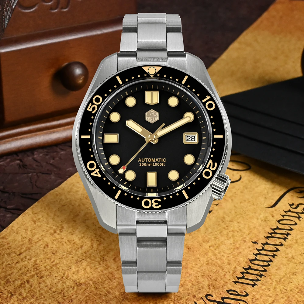 San Martin 2023 New 44mm Vintage MM300 Men Diving Watch NH35 Gilt Dial Automatic Mechanical Sapphire Waterproof 300M C3 Reloj