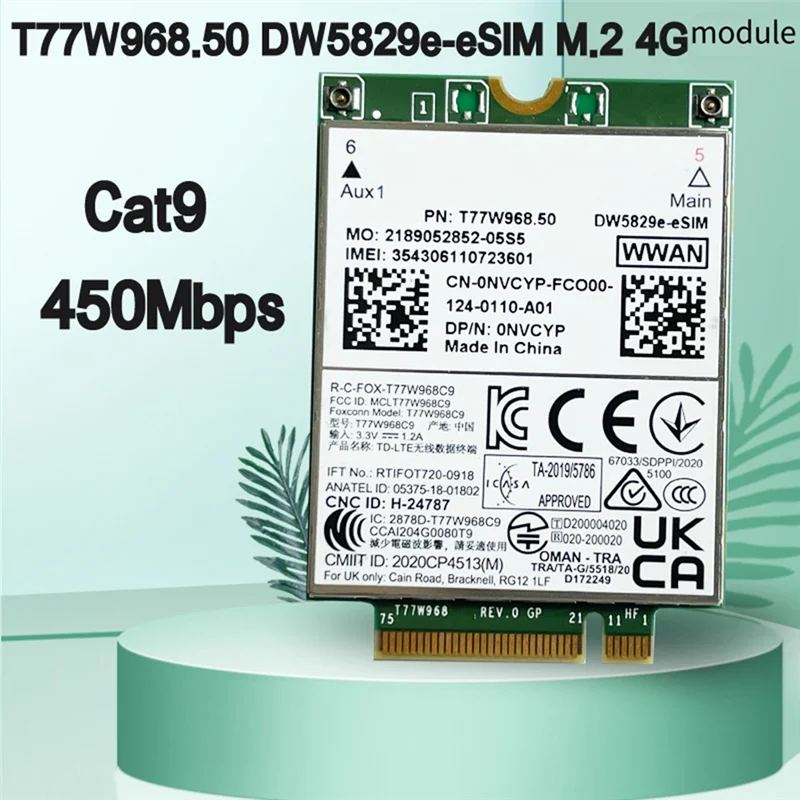 BTLIFE-T77W968.50 Dw5829e-ESIM M.2 4G Modem Module Cat9 450Mbps TDD-LTE 4G Module dla Dell 7320 7330 7520 7530 7430 Laptop