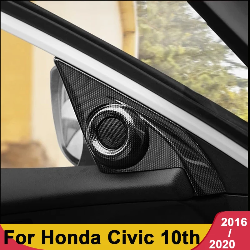 ABS Carbon Fiber Front A Pillar Door Speaker Panel Cover Trim Decoration Ring For Honda 10th Gen Civic 2016 2017 2018 2019 2020 - view 3
