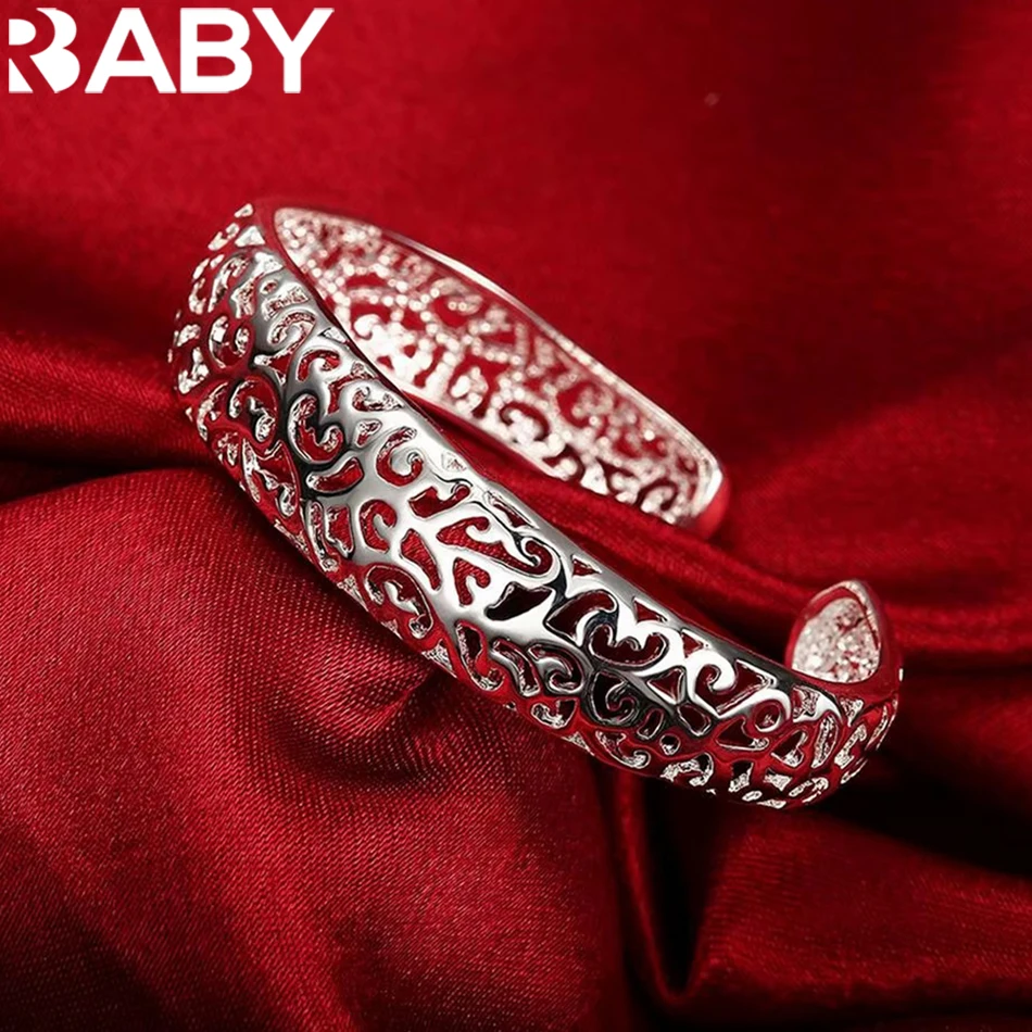 Fine 925 Sterling Silver Pretty Hollow pattern bangles cuff Bracelets for Women adjustable Fashion Jewelry wedding Party Gifts