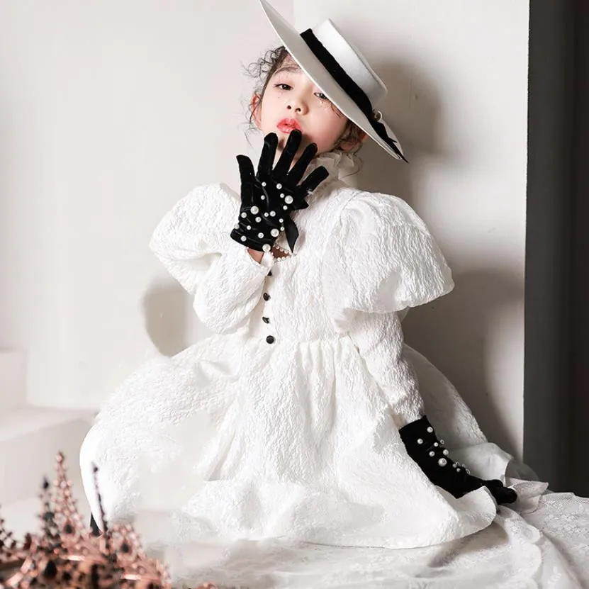 Dziecko hiszpański Lolita księżniczka suknia dzieci Bridemaid suknie ślubne dla dzieci bufiaste rękawy dziewczyna formalne eleganckie sukienki A1498