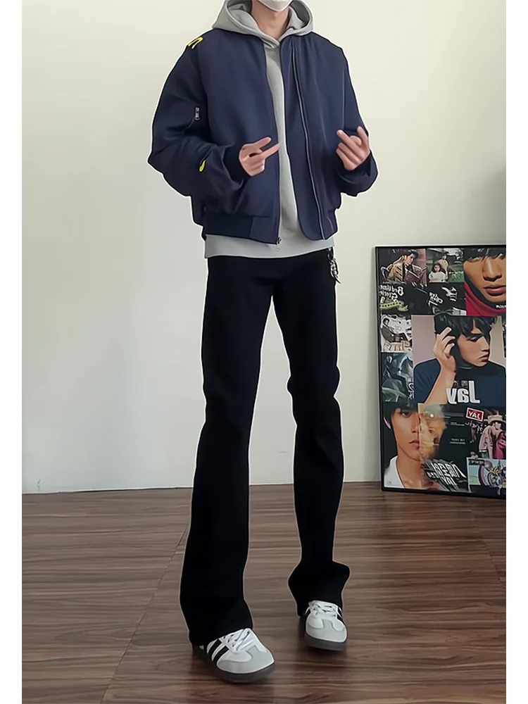

Bla Fce Lined Wide Leg Jeans Men's Tall Slim Elastic Straight Cut Pants American High Street Vibe Knife Trousers