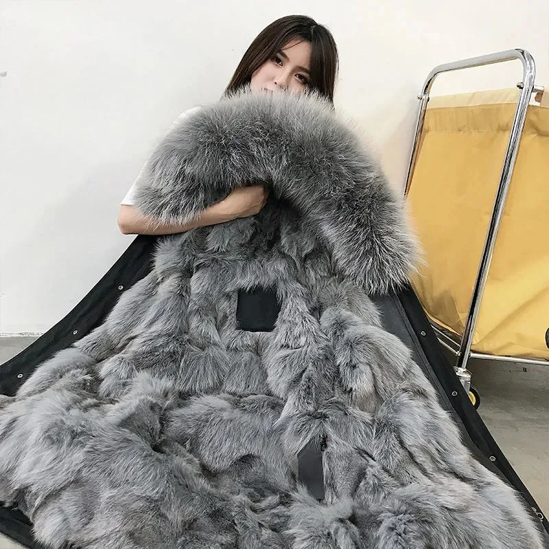 2025 Fashion Fox Fur New Winter Jackets Women Down Cotton Jacket Loose Warm Puffer Coat Female Thick Mid-Long Parkas