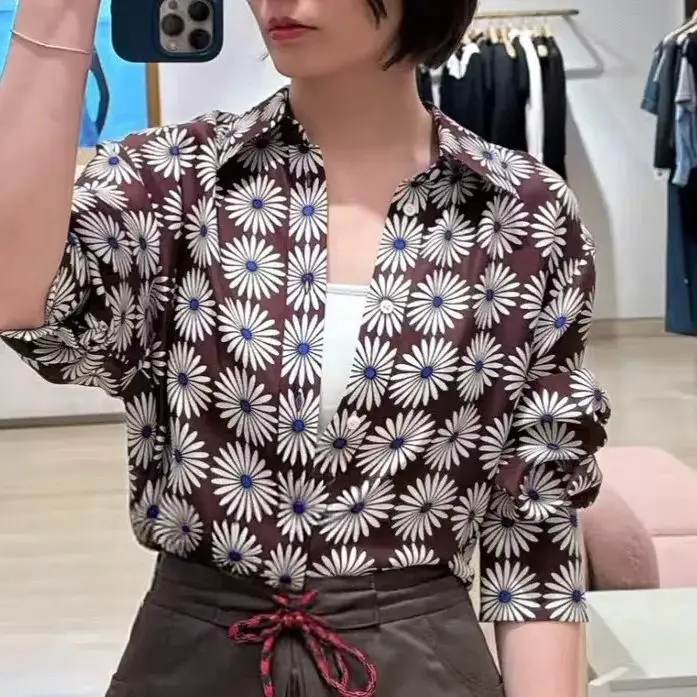 

Spring/Summer Women Turn-down Collar Long Sleeve Floral Print Loose Shirt Single-Breasted Casual Fashion Blouse