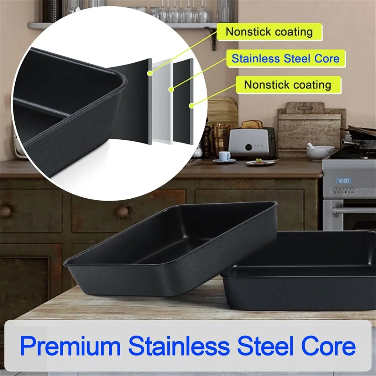 2pcs 8x8 Inch Square Baking Pan with Lid Set, Nonstick Square Cake Pans Metal Bakeware for Oven Cooking Lasagna Brownies