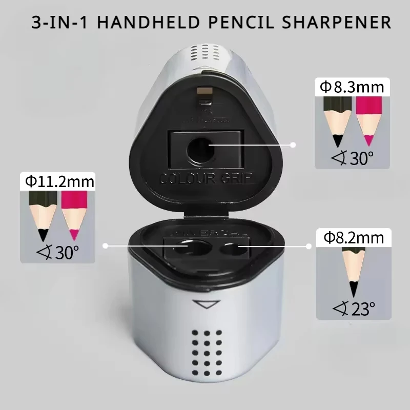 Faber-Castell 3-in-1 Artist Pencil Sharpener, Grip Trio Manual Handheld Sharpener for Colored Pencil, Jumbo and Graphite Pencils