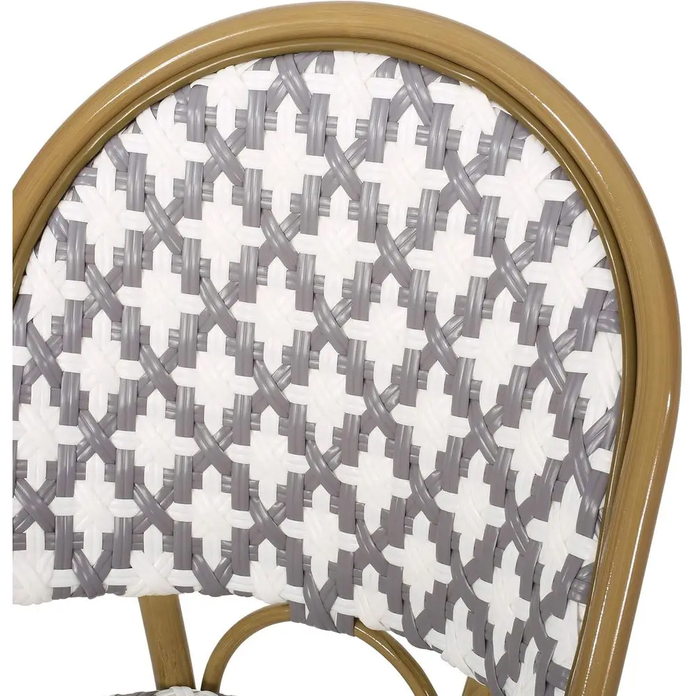 Gray and White Anastasia Outdoor French Bistro Chairs Set of 2 with Bamboo Print Finish