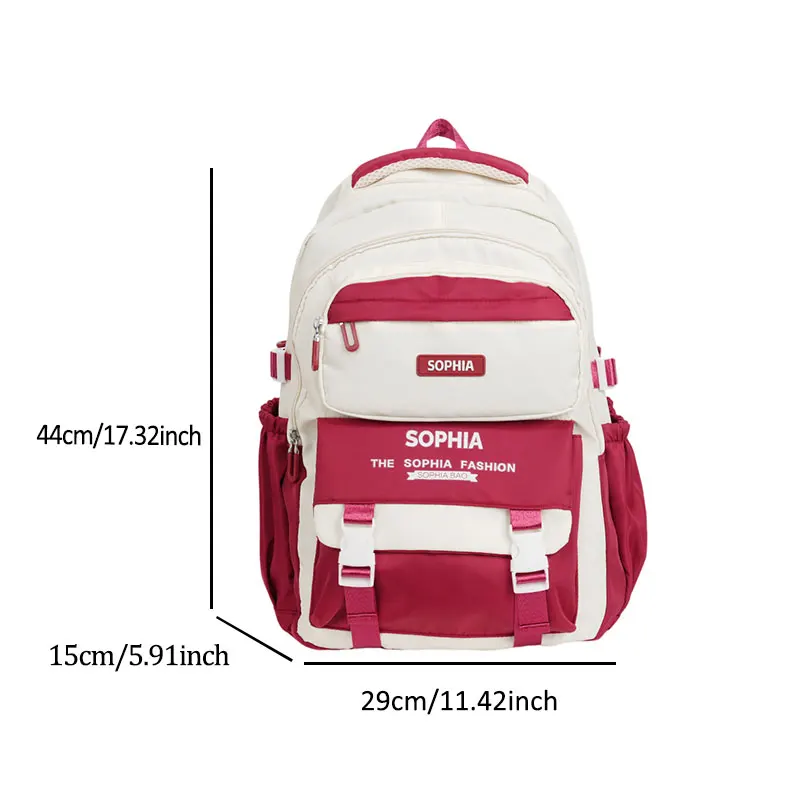 Cute Contrasting Color Blocked Backpack Student School Bags Nylon Large Capacity Reduce Loadco Mputer Backpack Campus Commuting