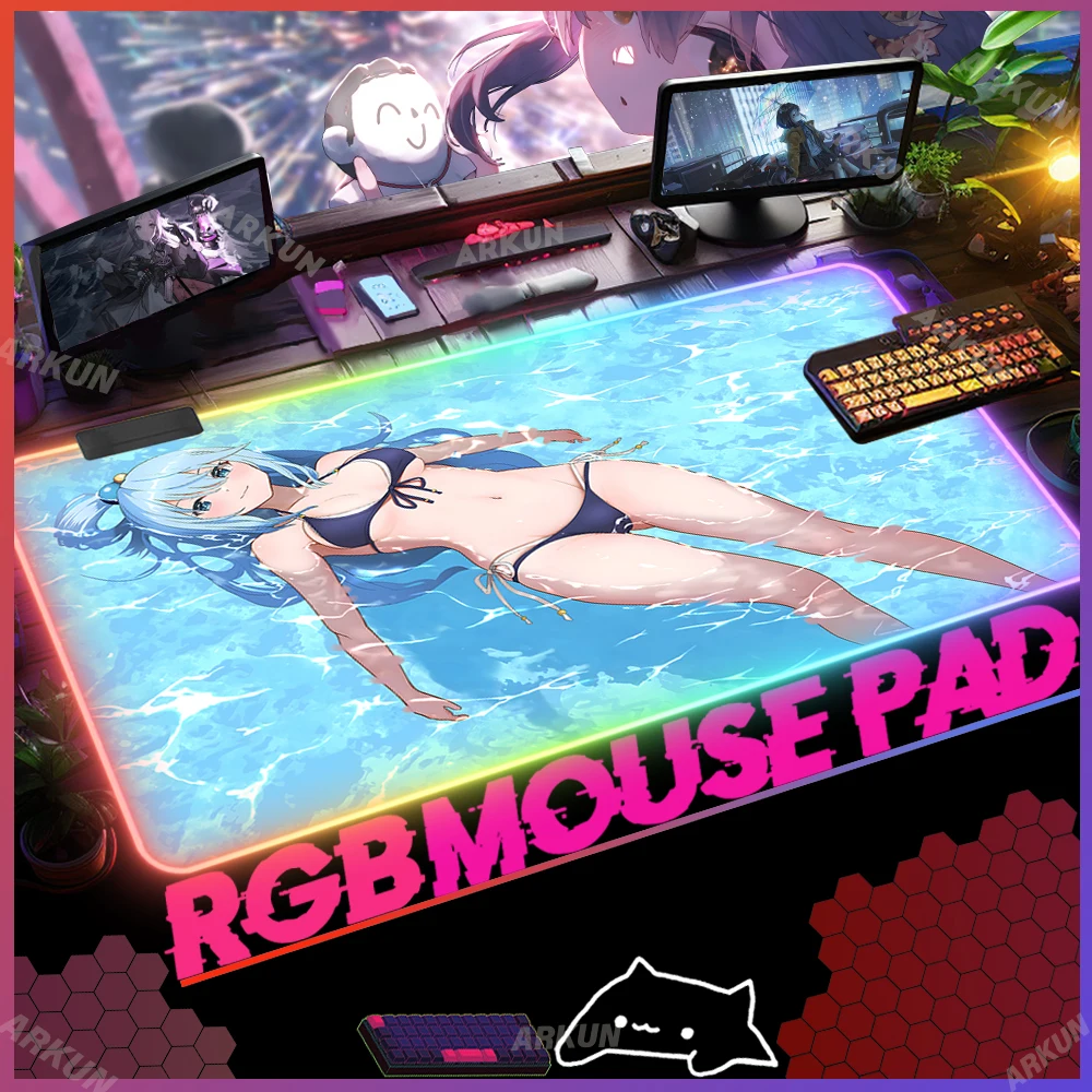 

XXL Hot Fashion KonoSuBa Anime Popular Kawaii Aqua Cute Hot Megumin RGB Mouse Pad Large Keyboard Table Rubber No-slip LED Mat