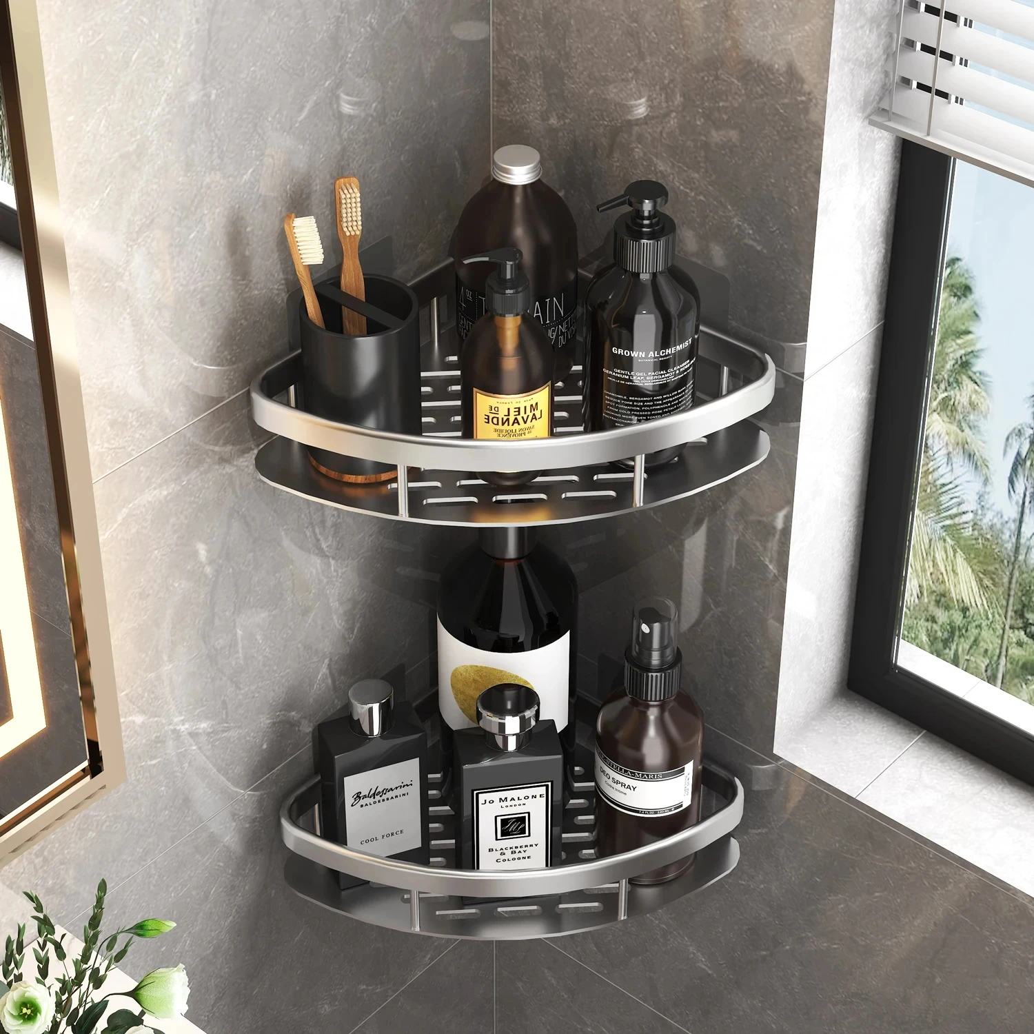 Bathroom Shelf Kitchen Storage Organizer Aluminum Alloy Shampoo Rack Shower Shelf Bathroom Accessories No Drill Shelf image 2