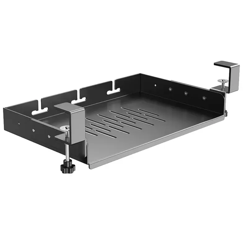 【FITTING】Metal Laptop Mount Storage Tray No Drill Under Desk Design With Cable Management Multipurpose Household Hanging Organiz