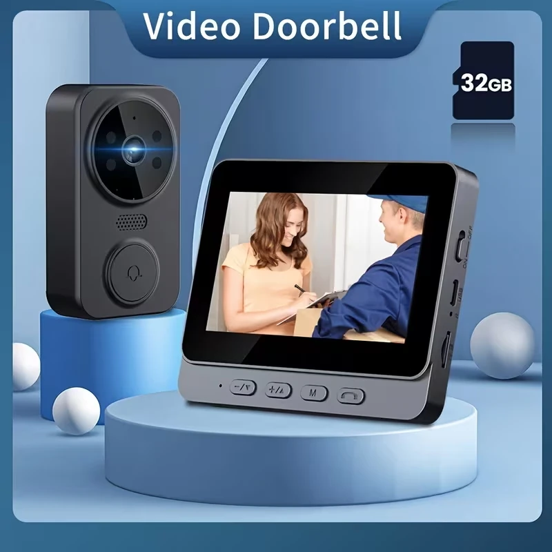 XBIBI Video Doorbell Wireless Bluetooth Doorbell Camera, 4.3 Inch Display 2 Way Audio Intercom, HD Night Vision , Smart Door Peephole Camera, Easy to Install