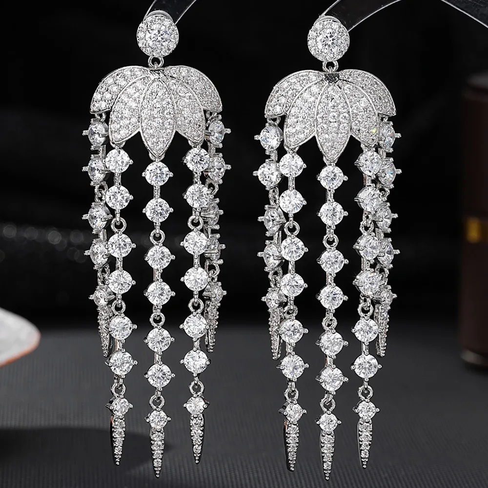 

Missvikki New Romantic Tassel Dangle Earrings Full Cubic Zirconia for Women Wedding Cute Summer Trendy Earrings High Quality