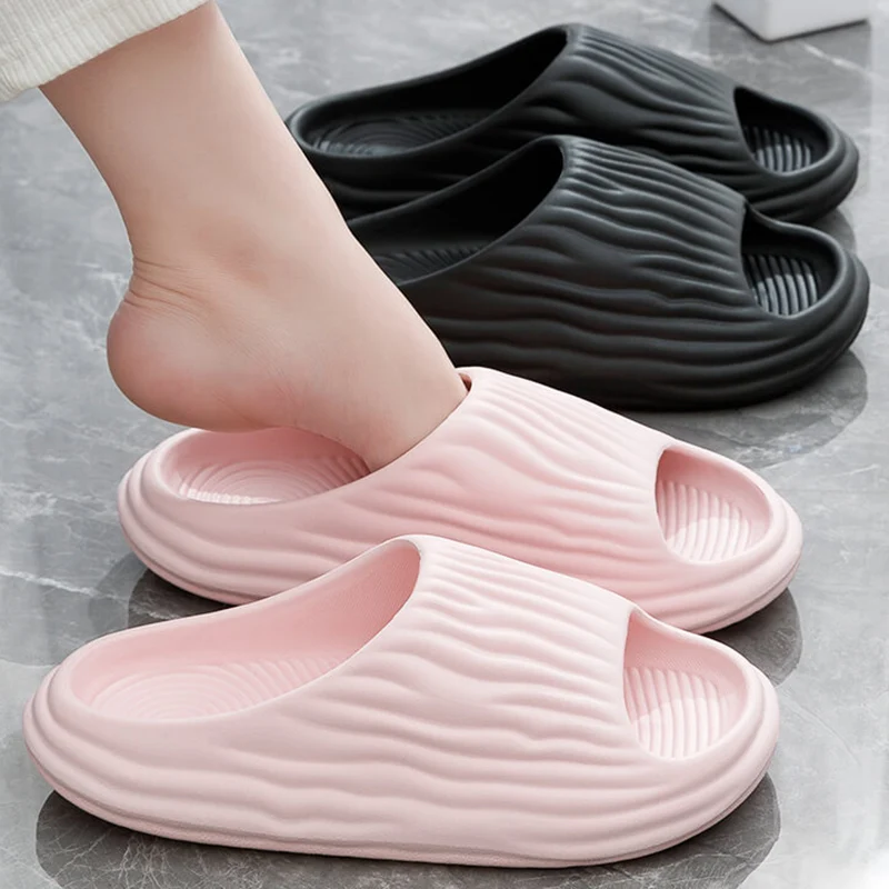 

Soft Thick Bottom Indoor Slippers Women Summer 2026 Stripe Protrusion Non Slip Home Slippers Plus Size Couple's Bedroom Slides