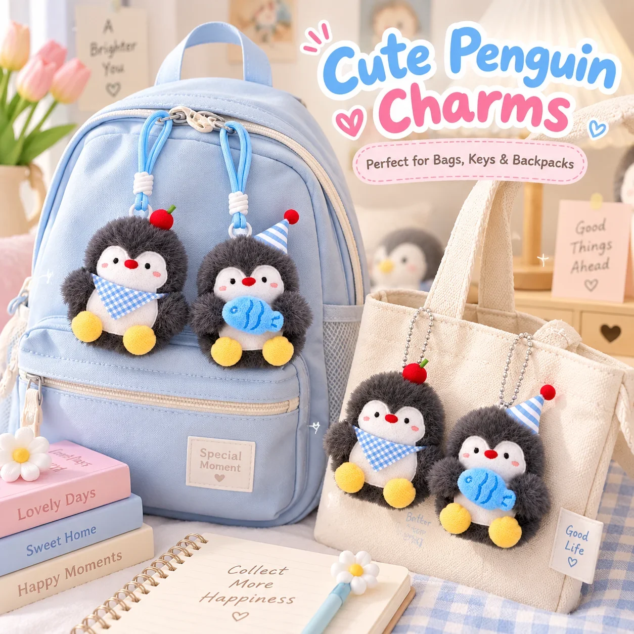 Cute Plush Penguin Keychain, Kawaii Backpack Pendant for Couples and Friends, Soft Doll Key Ring