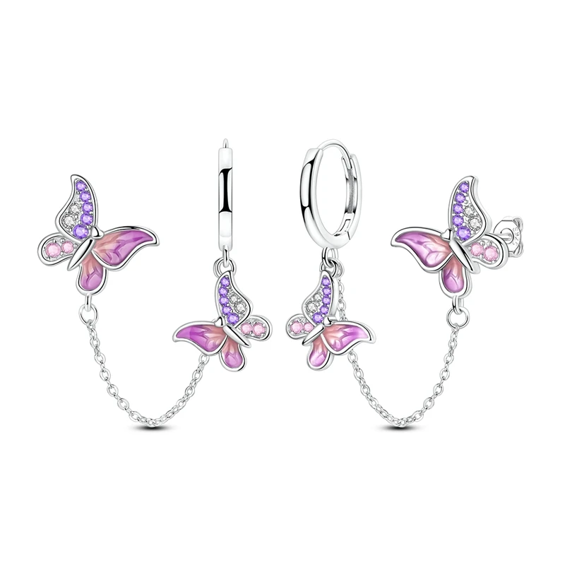 Ohrringe aus 925er-Sterlingsilber für Damen, schimmernder, glasierter Schmetterlings-Tropfenohrring für Jahrestag, Hochzeit, Schmuck, Geschenke
