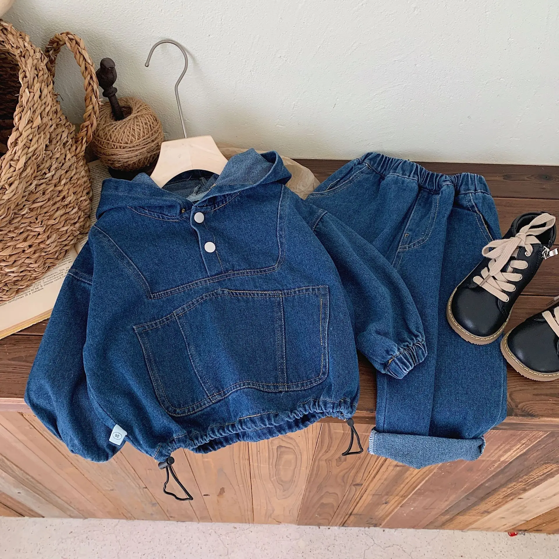 Children's Denim Sets 2026 Spring Autumn New Girls Clothes Set Hooded Denim Coat+Pants 2 Piece Kids Casual Outfits