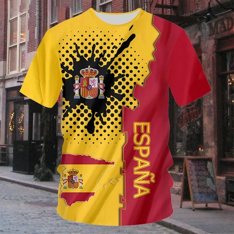 Summer Men 3D Print Spain National Flag T Shirt Spanish Emblem Football Jersey Men Soccer Tshirt Top Tee Shirts Reino de España