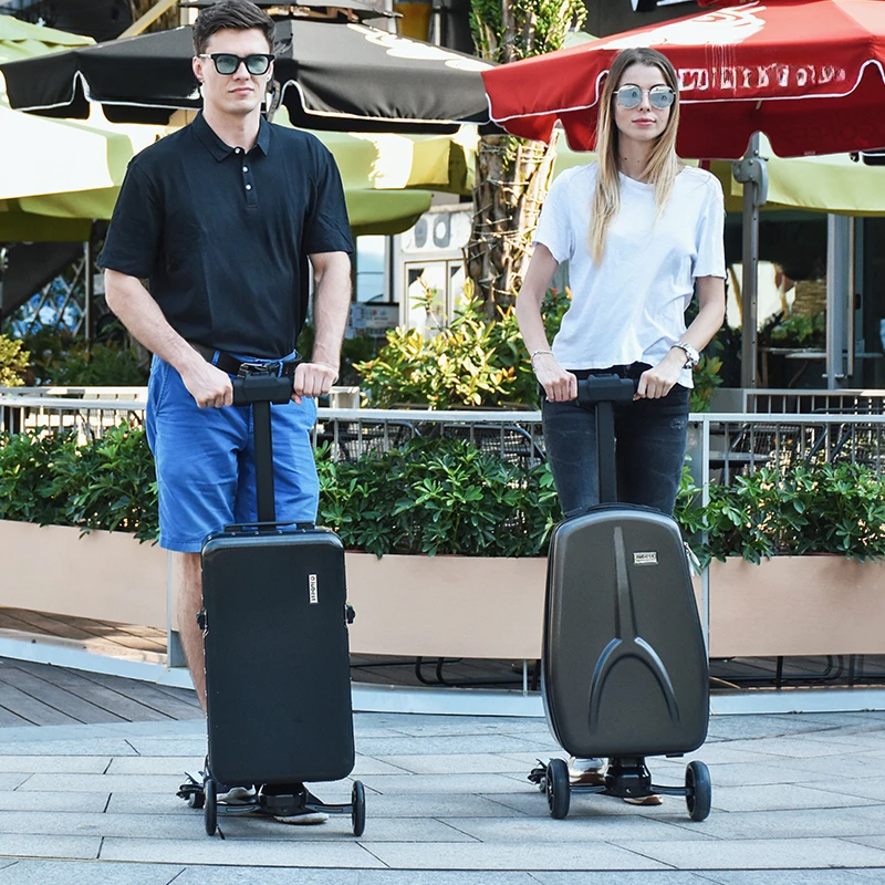 Electric luggage, men's and women's skateboarding, cycling, travel luggage, pull rod, intelligent boarding case, solid color