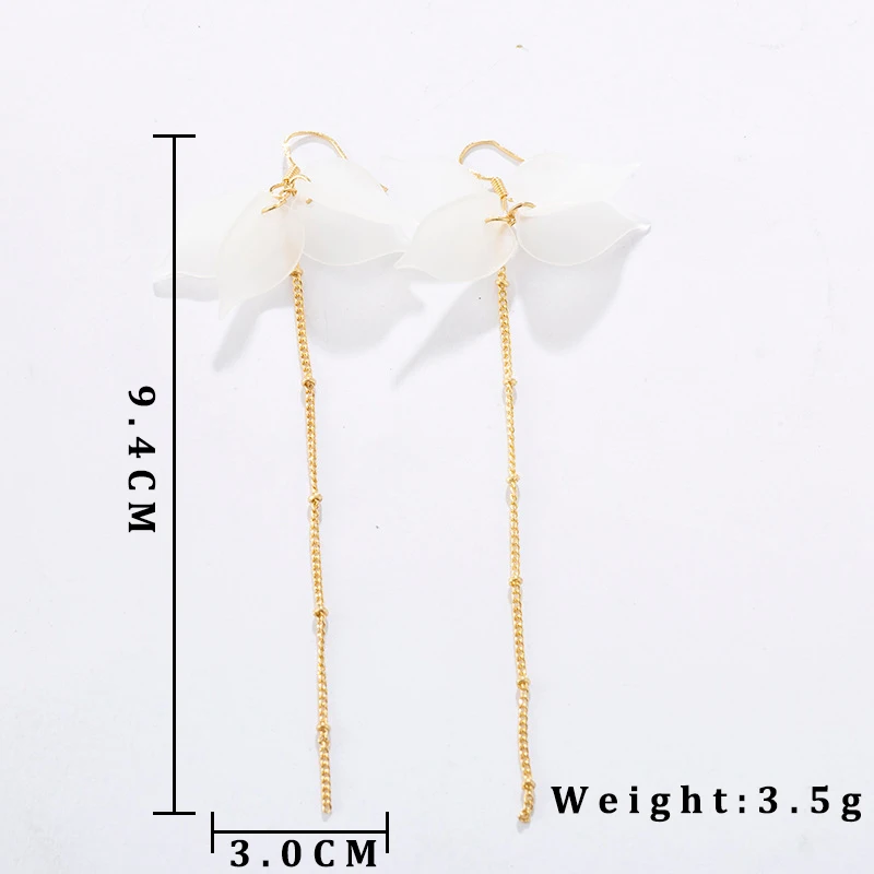 Korean Elegant White Acrylic Leaf Flower Drop Earrings Fashion Long Chain Tassel Dangle Earrings for Women Wedding Party Jewelry