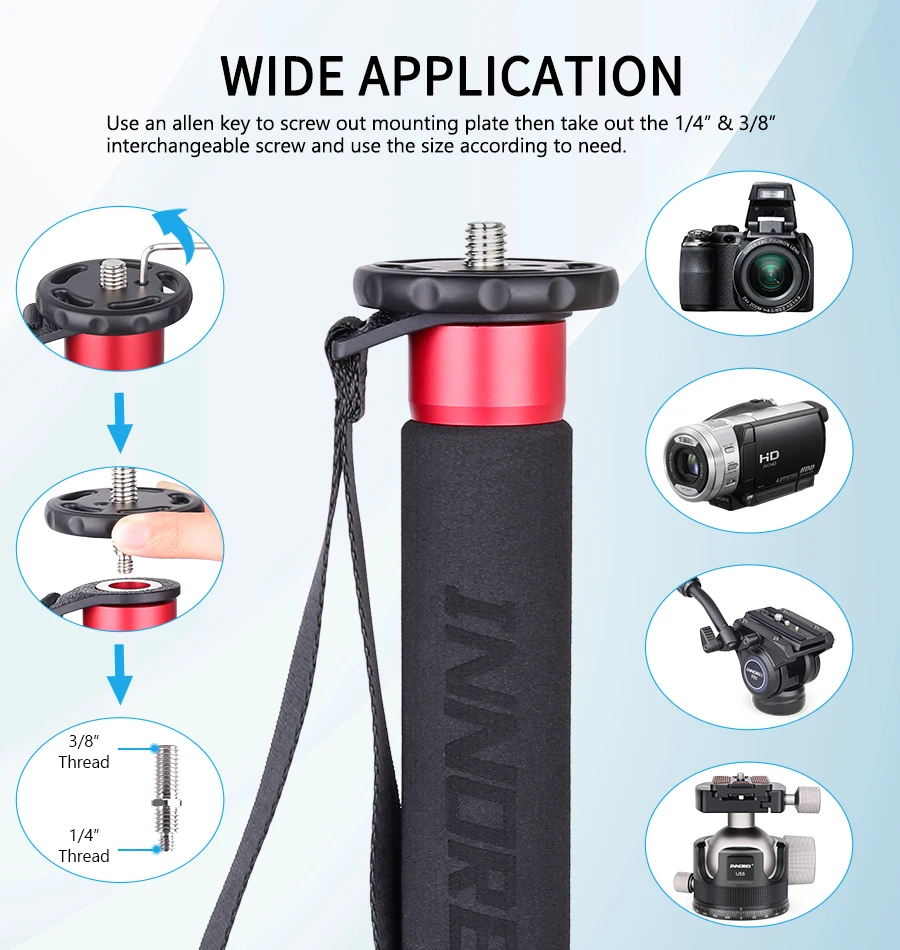 Kamera Ein beins tativ Innorel VM60C/VM80C Kohle faser Ein beins tativ mit schnellem Flip Lock für Canon Nikon DSLR Kamera Video Camcorder – Detail 2