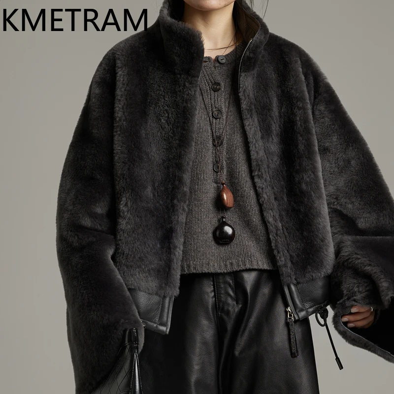 KMETRAM 100% ميرينو معطف فرو من صوف الغنم امرأة الوقوف طوق سترة الفراء الحقيقي الخريف والشتاء ملابس كاجوال 2025 شبابا نسائية