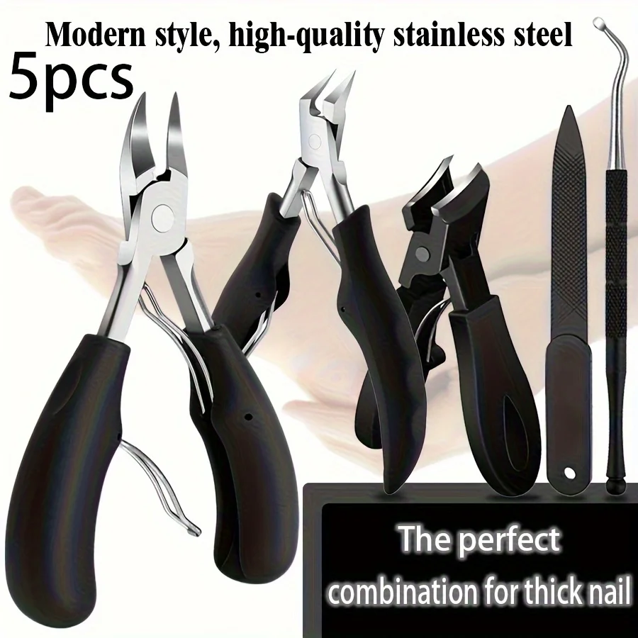 

5-piece ingrown toenail pliers set for thick nails - heavy-duty podiatrist-grade stainless steel blades with easy-grip handles