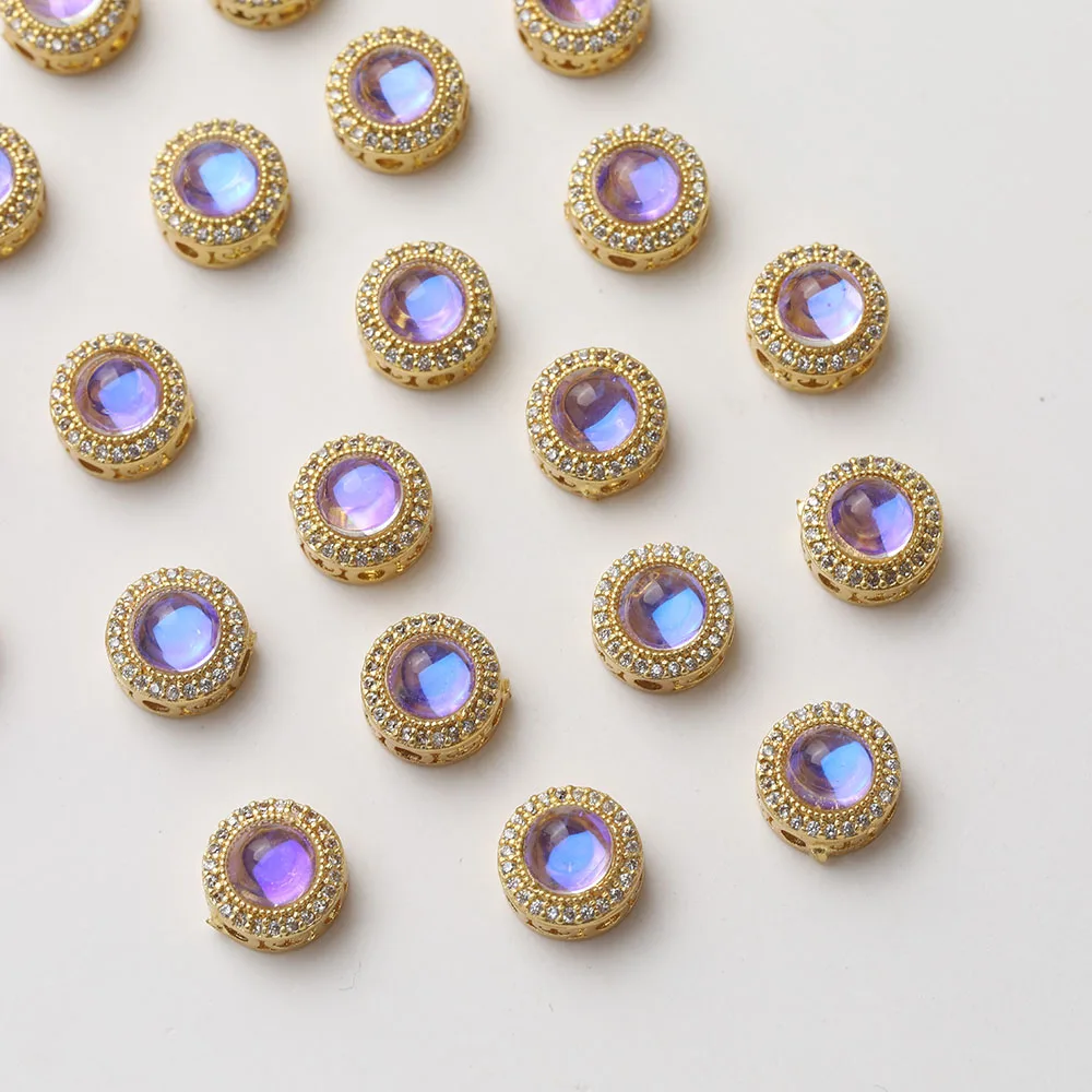 4PCS 14K Gold Plated Round Rhinestone Cat\'s Eye Retro Beads Bracelet DIY Material Jewelry Making Accessories