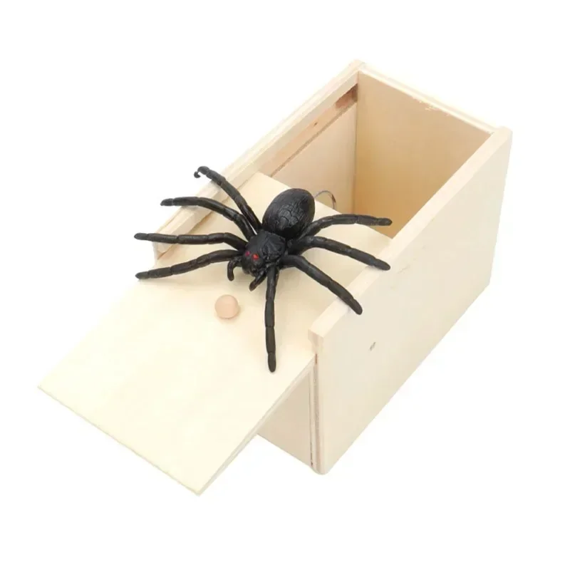 3PCS Spider Scare Prank Box Pop Out Rubber Spider Handmade Wooden Scare Box Fun Surprise Joke Prank Trick Toy Halloween Gift