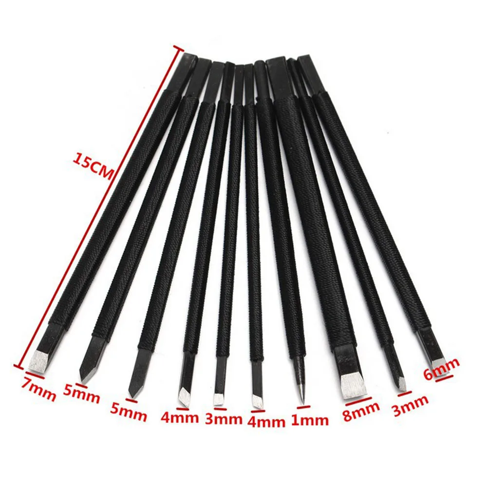 10Pcs Tungsten Steel Carving Tool Kit Professional Engraving Lettering Device for Stone Stamps