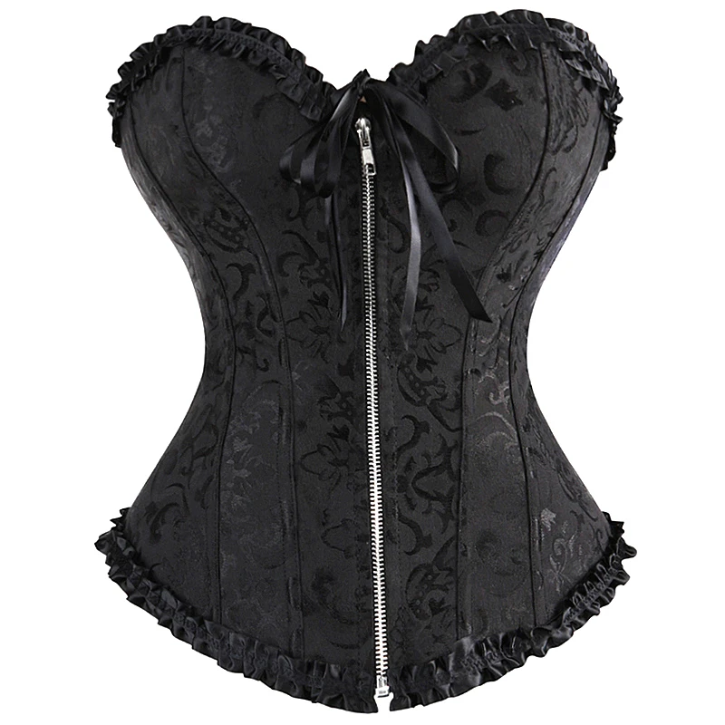 Zipper Corset Top Overbust Victorian Corsets for Women Lace Up Boned Corset and Bustier Gothic Plus Size Black White Red