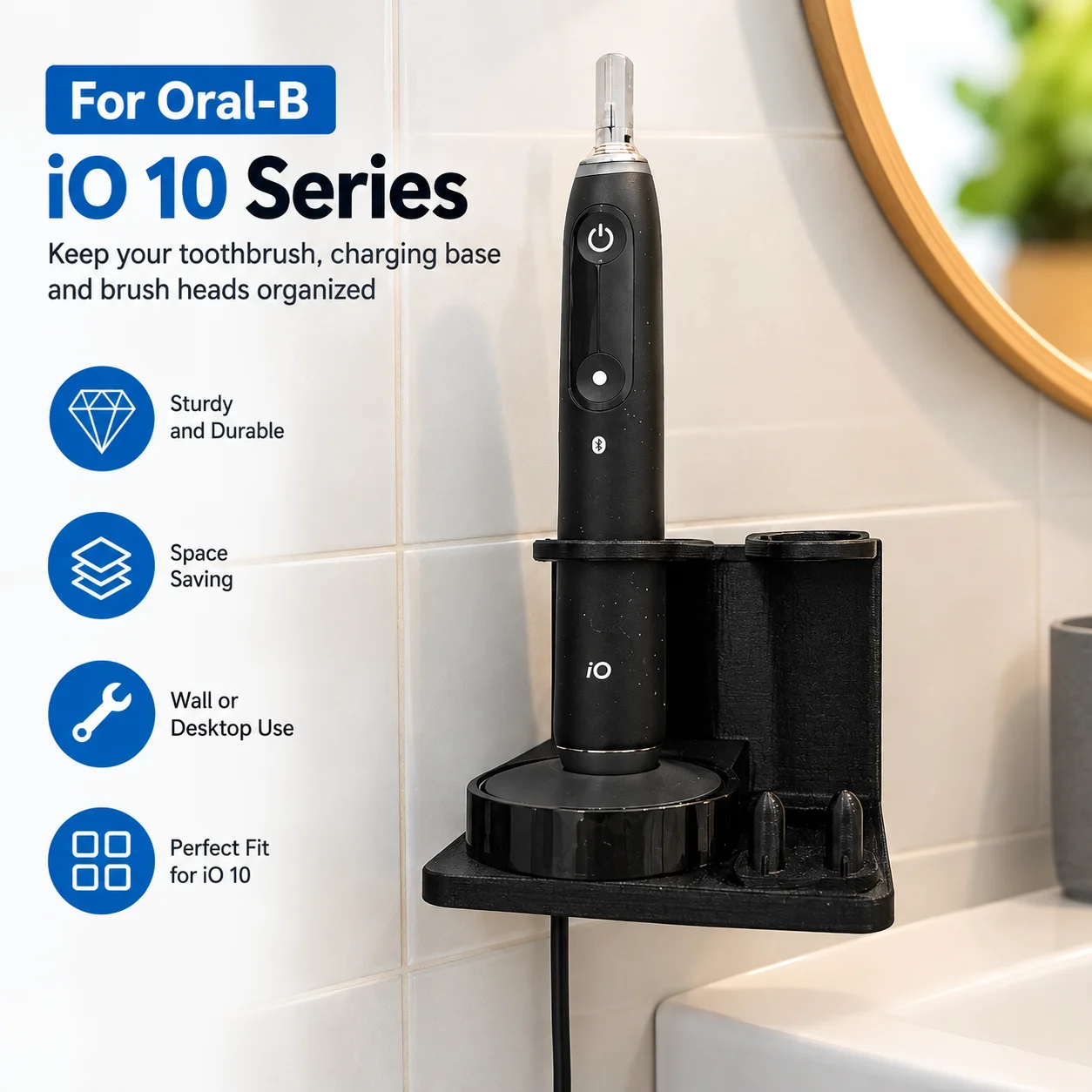 Electric Toothbrush Charging Stand Compatible with Oral-B iO 10, Charger Base Holder with Brush Head Storage, Black