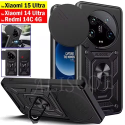 Armor Funda for Xiaomi 14 Ultra 15 Ultra Redmi A4 14C POCO C75 Case Slide Camera Ring Stand Holder Protection Cover Capa