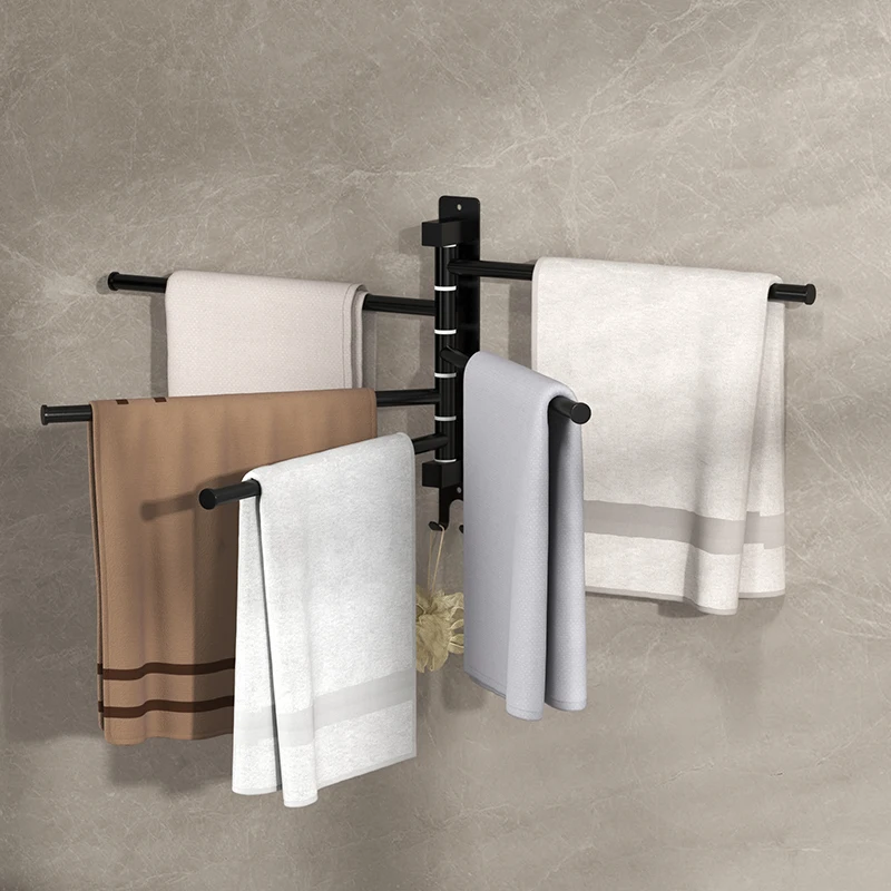 

Rotating towel rack, bathroom multi pole towel storage rack, wall mounted bathroom non perforated hanging pole