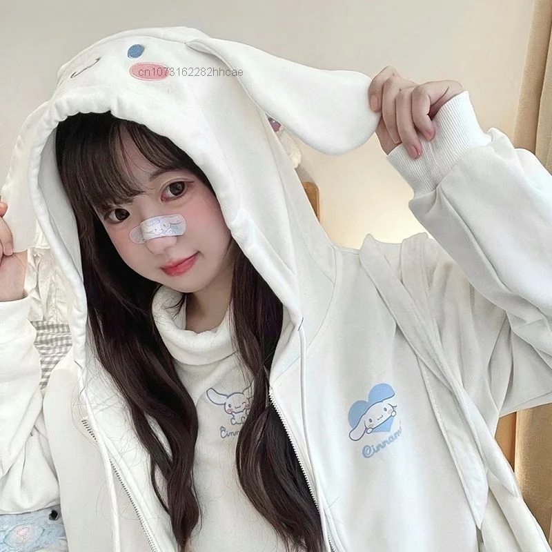 Sanrio Kuromi My Melody Embroidery Pink Hoodie Y2k Kawaii Cinnamoroll Zip Up Hoodie Women Cotton Cardigan Cute Sweatshirt Coat