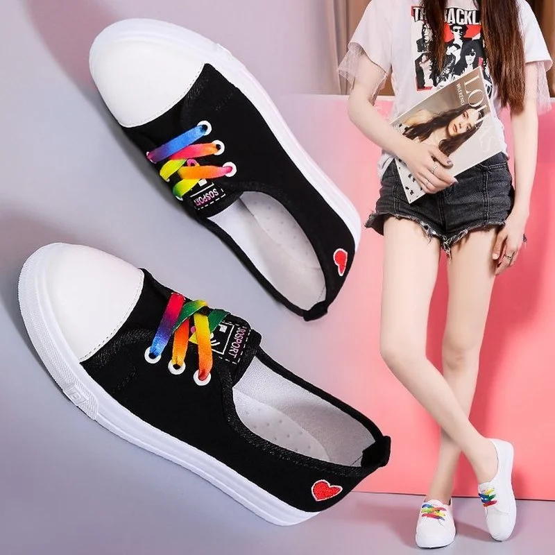 2024 Women Casual Shoes New Spring White Sneakers Fashion Trend Black and White Flat Shoes Youth Campus Girl