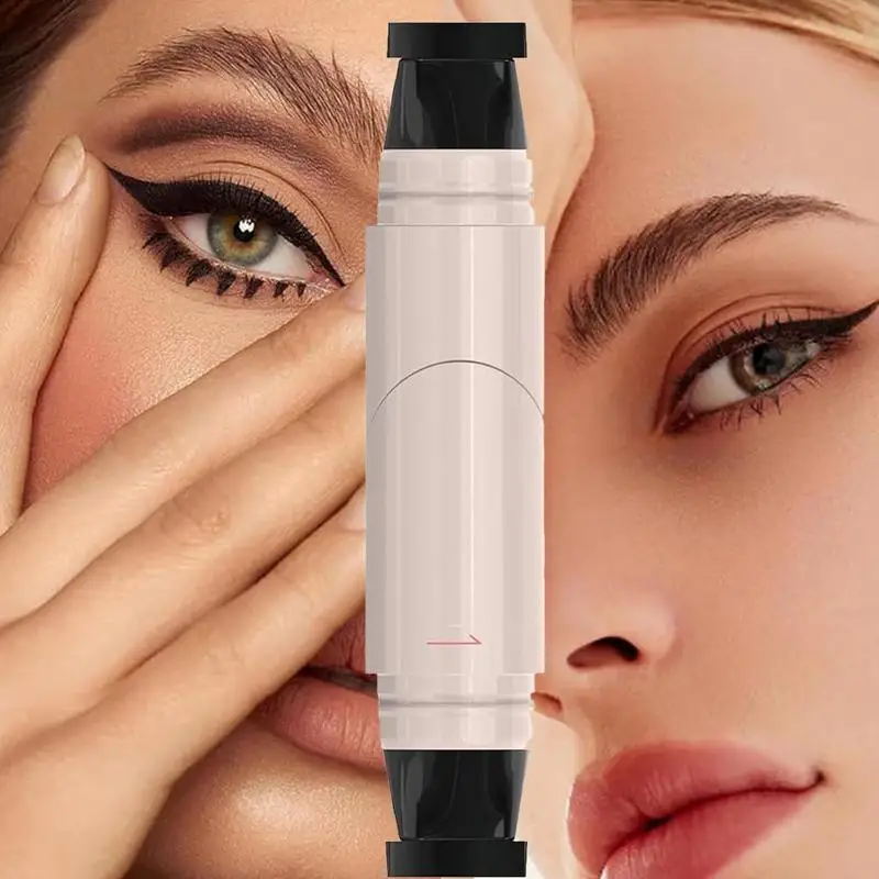 Delineador de ojos, plantilla para ojos, doble cabeza, resistente al agua, delineador de larga duración, lápiz para maquillaje fácil, cosméticos para cejas 	 Modelar