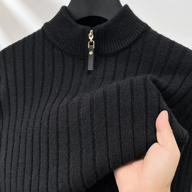 

Luxury Brand Men's Vertical Stripes Half Zipper Pullover Knitwear Winter New Solid Color Thick Simple Sweater Fashion Menswear