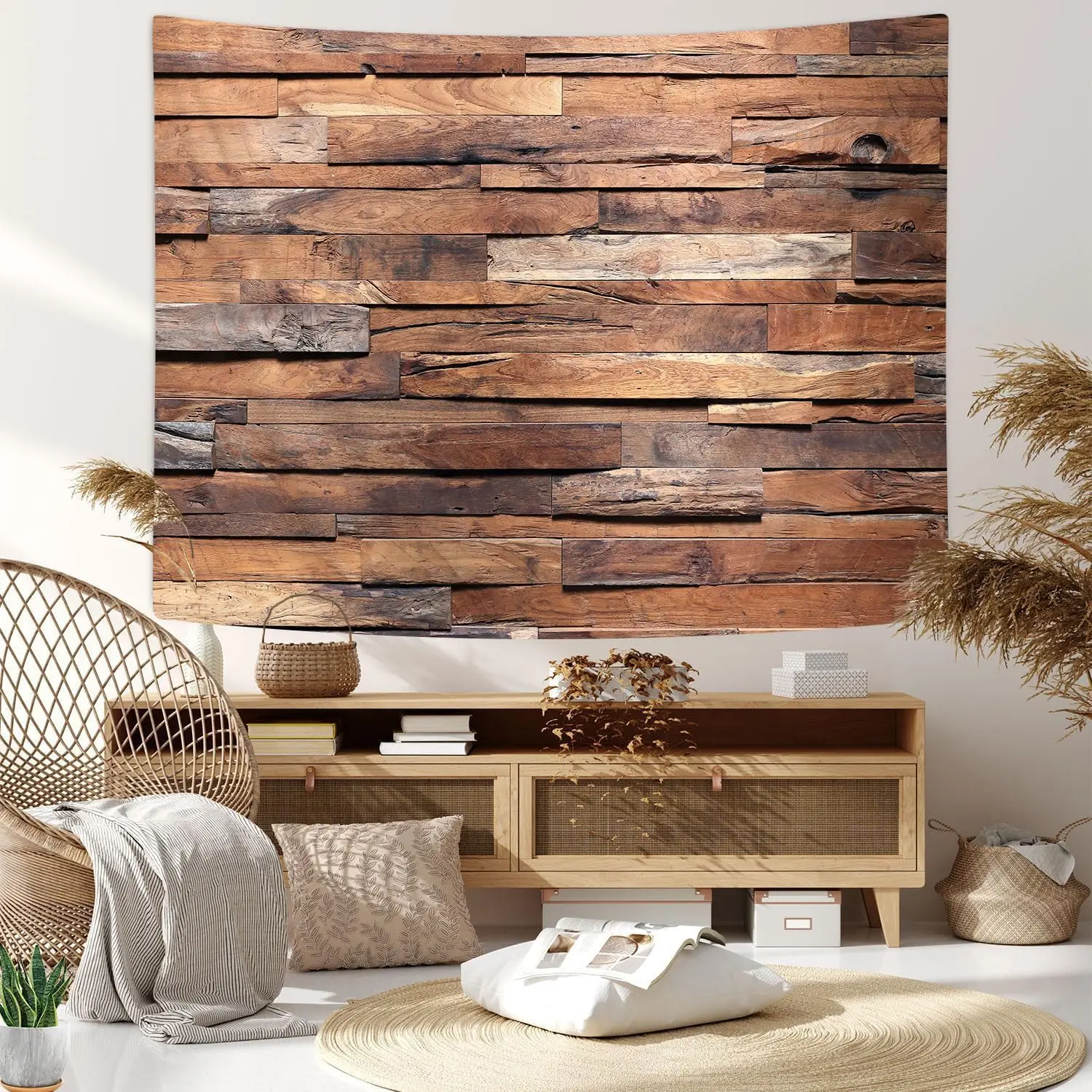 Wooden Tapestry, Rustic Wood Panels Texture Wall Tapestry Vintage Wooden Board Wall Hanging for Living Room Bedroom Dorm Decor